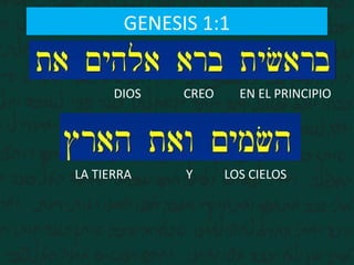 GENESIS 1:1
EN EL PRINCIPIOCREODIOS
LOS CIELOSLA TIERRA Y
 
