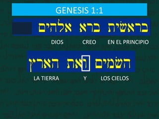 GENESIS 1:1
EN EL PRINCIPIOCREODIOS
LOS CIELOSLA TIERRA Y
 