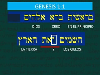 GENESIS 1:1
EN EL PRINCIPIOCREODIOS
LOS CIELOSLA TIERRA Y
 
