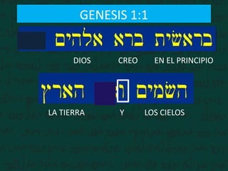 GENESIS 1:1
EN EL PRINCIPIOCREODIOS
LOS CIELOSLA TIERRA Y
 