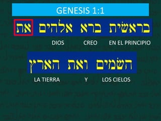 GENESIS 1:1
EN EL PRINCIPIOCREODIOS
LOS CIELOSLA TIERRA Y
 