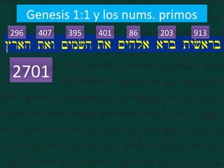Genesis 1:1 y los nums. primos
91320386401395407296
2701 37 x 73
EFECTO
ESPEJO
 