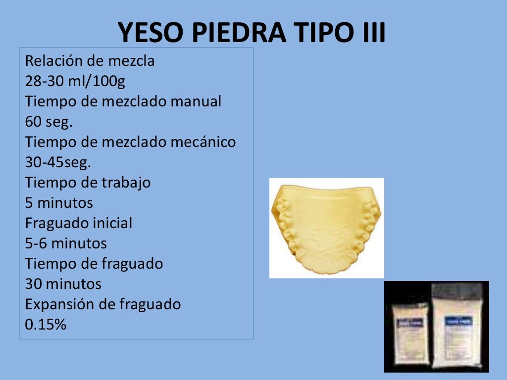 Yeso. Tipos de Yeso dentales