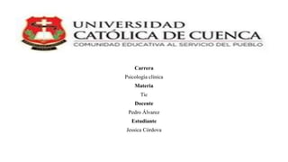 Carrera
Psicología clínica
Materia
Tic
Docente
Pedro Álvarez
Estudiante
Jessica Córdova
 