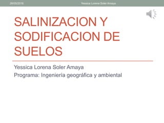 SALINIZACION Y
SODIFICACION DE
SUELOS
Yessica Lorena Soler Amaya
Programa: Ingeniería geográfica y ambiental
26/05/2016 Yessica Lorena Soler Amaya
 