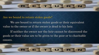 What are some more subtle forms of stealing?
1. Cheating the consumer as to the exact use
of a machine or object being sol...