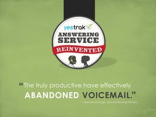 “The truly productive have effectively
ABANDONED VOICEMAIL.
~ Michael Schrage, Harvard Business Review
“
 