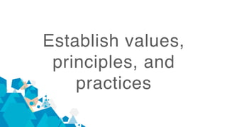 Establish values,
principles, and  
practices
 