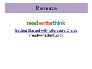 Resource


Getting Started with Literature Circles
         (readwritethink.org)
 