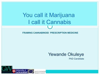 FRAMING CANNABINOID PRESCRIPTION MEDICINE
Yewande Okuleye
PhD Candidate
You call it Marijuana
I call it Cannabis
 