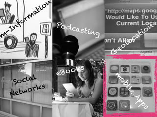Step towards digital
lecture room
m
-Inform
ation
Podcasting
G
eolocation
Social  
Networks
eBooks
m
obile
Apps
 