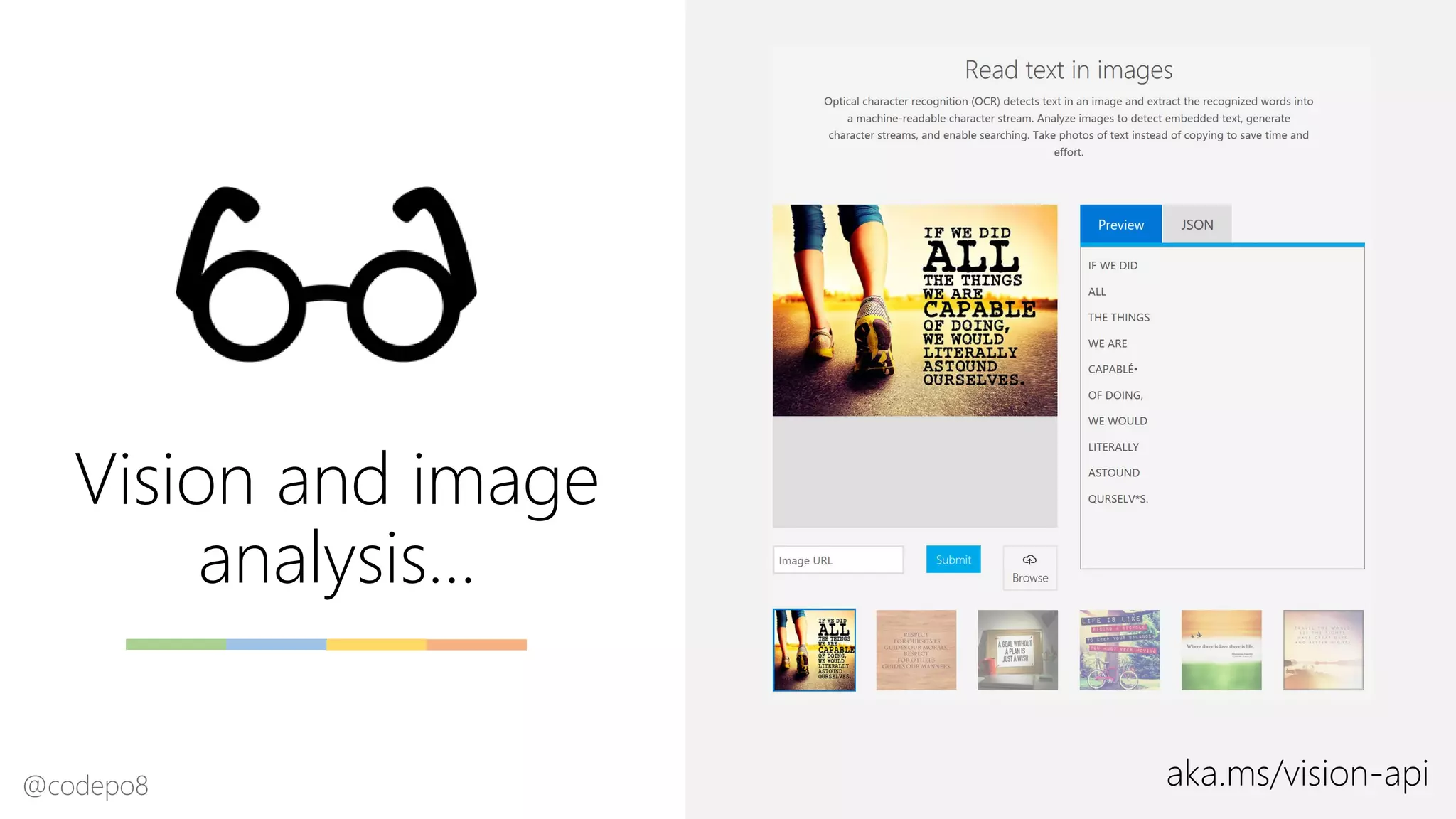 Vision and image
analysis…
aka.ms/vision-api@codepo8
 