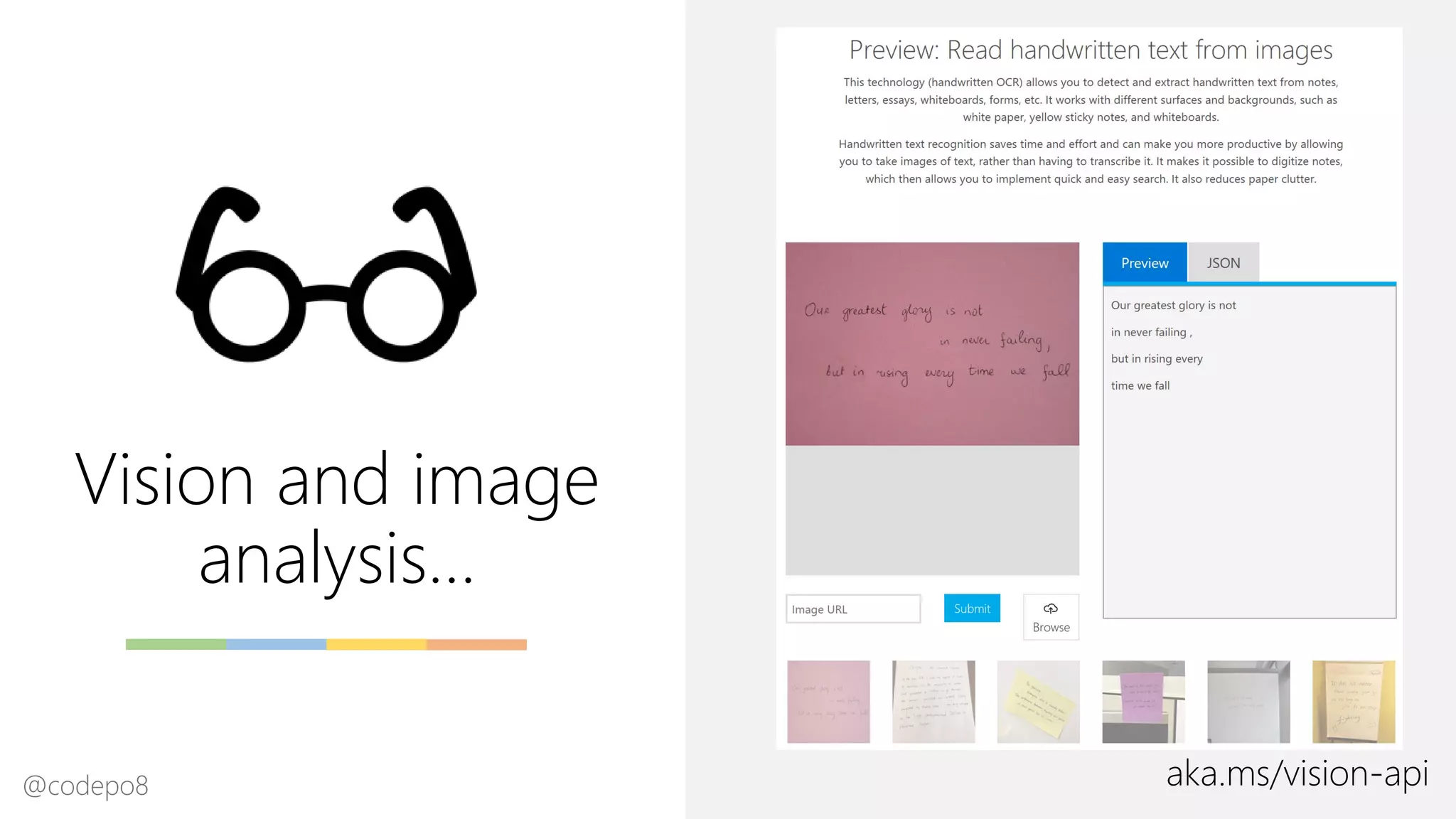 Vision and image
analysis…
aka.ms/vision-api@codepo8
 