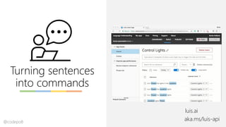 Turning sentences
into commands
aka.ms/luis-api
luis.ai
@codepo8
 
