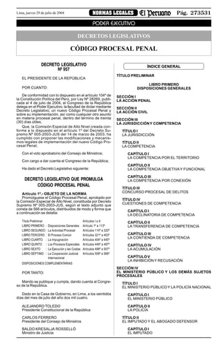 CÓDIGO PROCESAL PENAL - DECRETO LEGISLATIVO N° 957 El Peruano 29 JUL 2004 (81 págs.)29_jul_2004_(81_pags.)