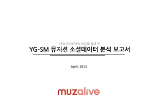 대표 뮤지션과의 비교를 통해 본
YG-SM 뮤지션 소셜데이터 분석 보고서
April. 2013
 