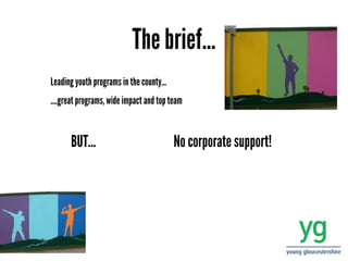The brief...
Leading youth programs in the county...
....great programs, wide impact and top team



      BUT...                              No corporate support!
 