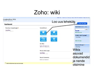 Zoho: wiki Wikis asuvad dokumendid ja nende otsimine Loo uus lehekülg 