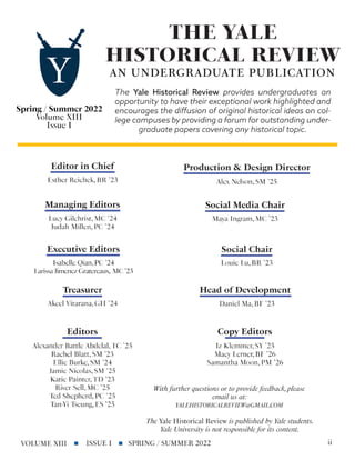 The Yale Historical Review, Spring/Summer 2022