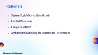 ■ System Scalability vs. Data Growth
■ Limited Resources
■ Energy Constraint
■ Architectural Simplicity for Sustainable Performance
Rationale
 