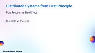 Distributed Systems from First Principle
Pure Function vs Side Effect
Stateless vs Stateful
 