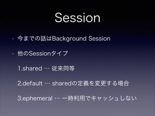 Session
?

ޤǤԒBackground Session

?

Session
1.shared  ͬ
2.default  sharedζx
3.ephemeral  һräǥå夷ʤ

 