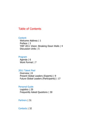 T b o C ne t
 a l f o tns
   e


C ne t
 o tn
 We o A des 1
   l me d rs |
    c
 Peae|
  rfc 3
 YE 2 1 Vs n Be k gD w Was 4
  IF 0 1 io : rai o n l |
          i      n       l
 Dsus nU i |
  i si n s 5
   c o    t


Po rm
 rga
 A ed |
  gn a 6
 WokF r t 7
   r oma |


21 Tl t ol
 01 a n Po
      e
 O ev w |
  vrie 8
 Pee t l a La es E p r ) 9
  rsn Go l e d r (x et |
         b            s
 F tr Go a La es P rc a t | 7
  uue l l e d r (ati ns 1
        b           ip )


P ro a G i
 esn l u e
         d
 L g ts 2
  o ii | 9
    sc
 Fe u nl A kdQ et n | 0
  rq e t se u so s 3
        y       i


P r es 3
 at r | 1
   n


C nat | 2
 o tc 3
     s
 