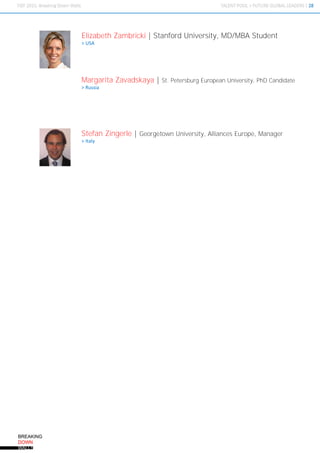 Elizabeth Zambricki | Stanford University, MD/MBA Student
> USA




Margarita Zavadskaya |    St. Petersburg European University, PhD Candidate
> Russia




Stefan Zingerle | Georgetown University, Alliances Europe, Manager
> Italy
 