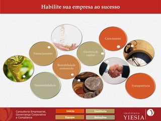 Habilite sua empresa ao sucesso




Consultoria Empresarial,     Início     Instituto
Governança Corporativa
e Compliance                 Equipe     Soluções
 
