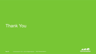 Page 38 © Hortonworks Inc. 2011 – 2015. All Rights ReservedPage 38 © Hortonworks Inc. 2011 – 2015. All Rights Reserved Tweet: #hadooproadshow
Thank You
 