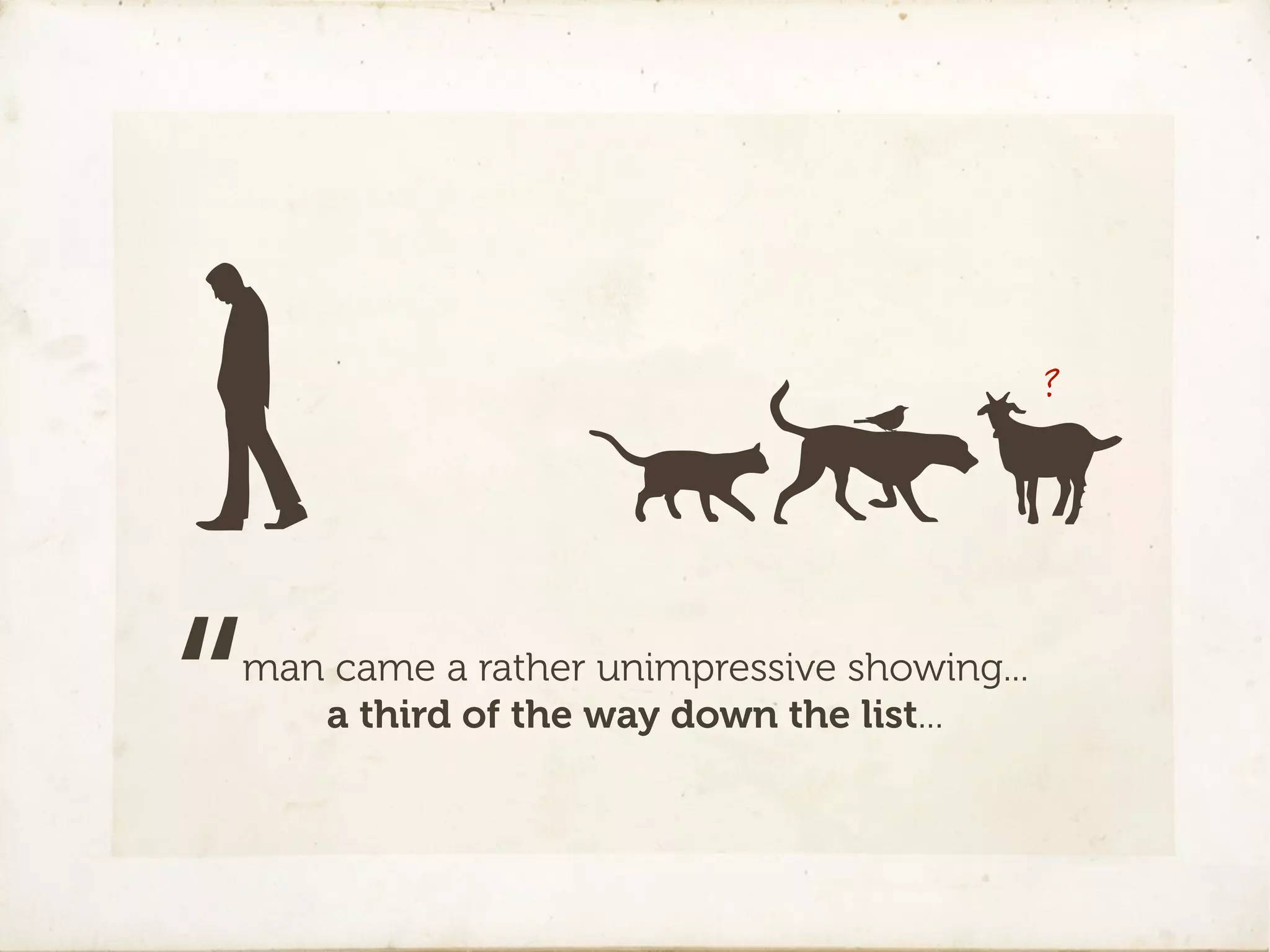 ?




“
man came a rather unimpressive showing...
   a third of the way down the list...
 