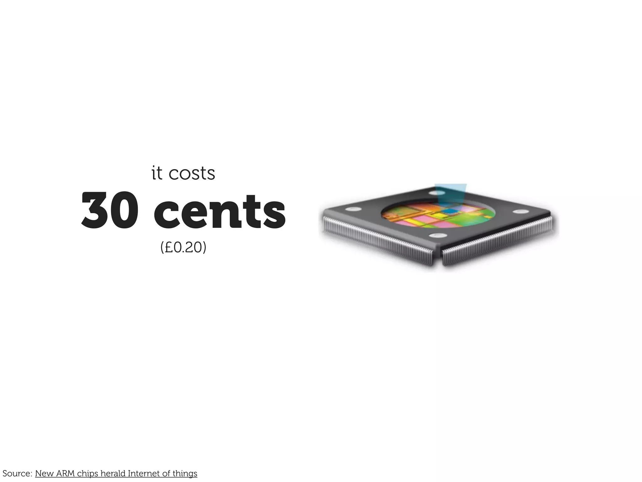it costs

                  30 cents           (£0.20)




Source: New ARM chips herald Internet of things
 