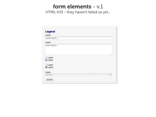 form elements - v.1
HTML 4.01 - they haven’t failed us yet...
 