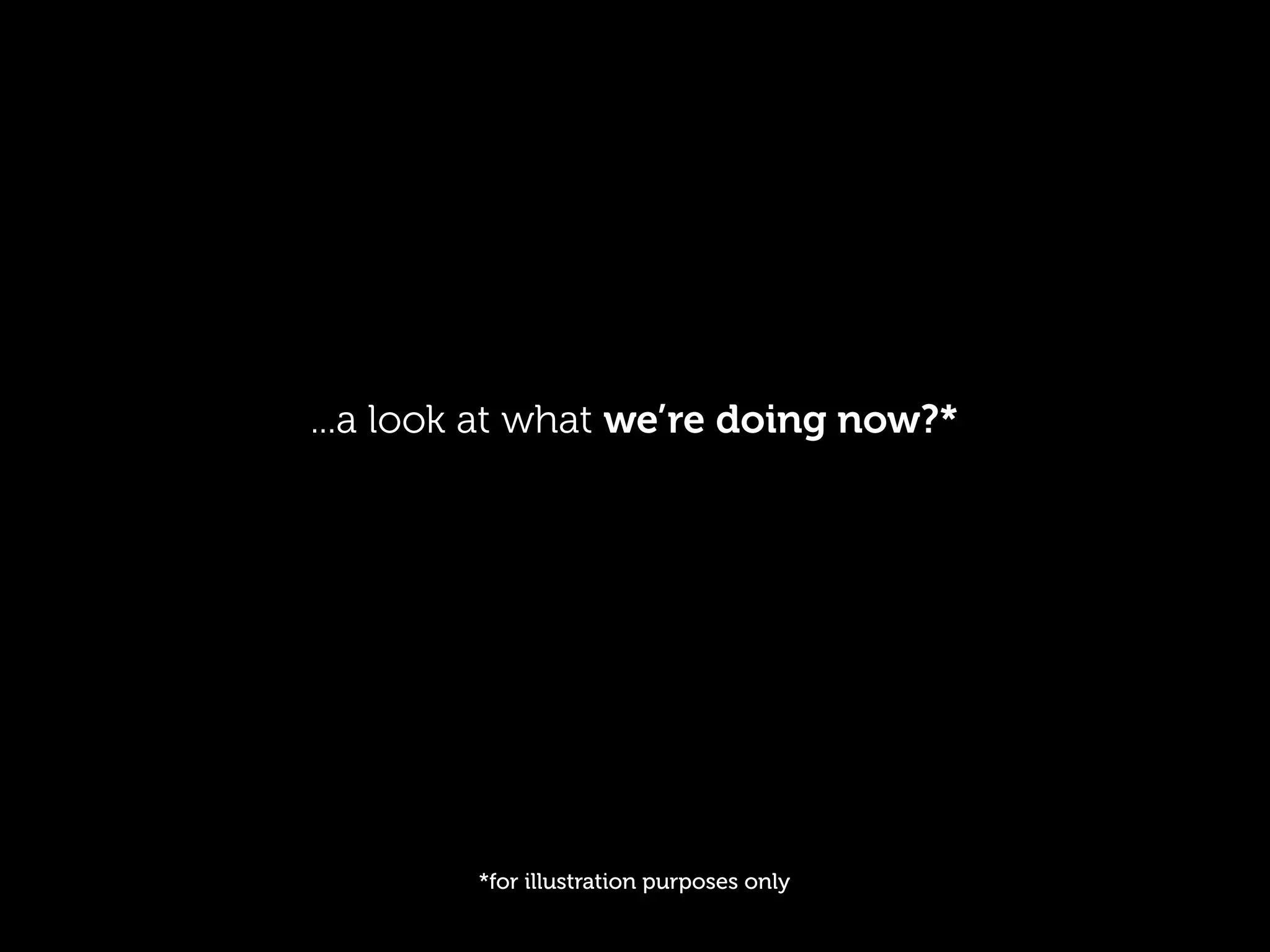 ...a look at what we’re doing now?*




         *for illustration purposes only
 