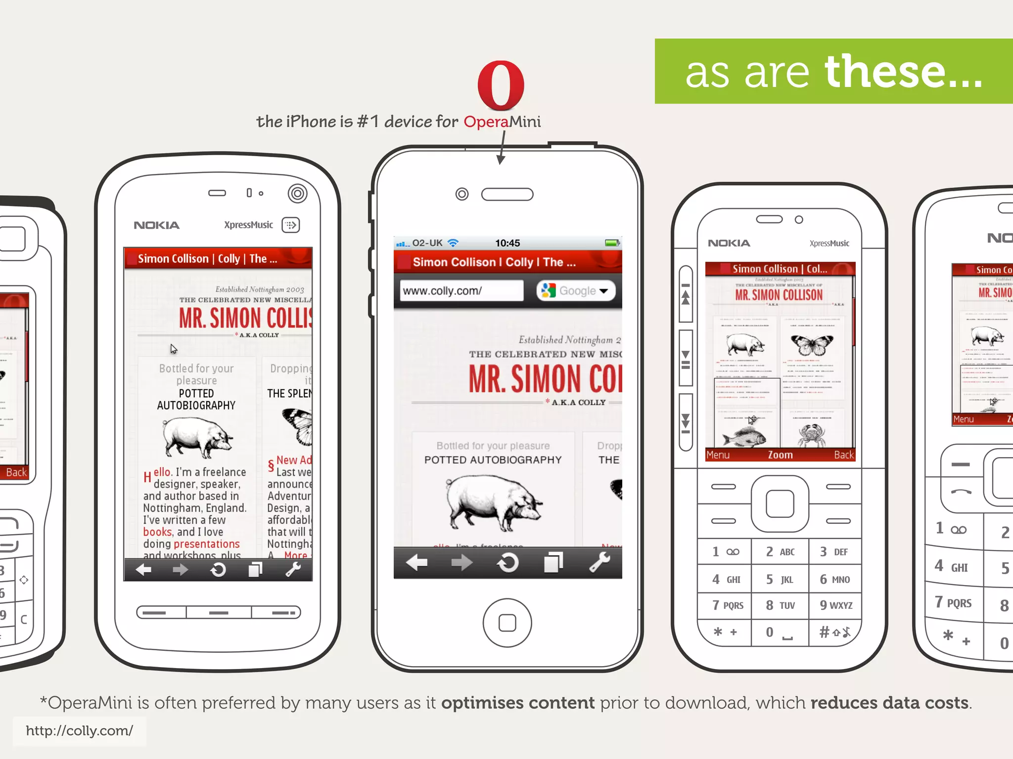 as are these...
                            the iPhone is #1 device for OperaMini




  *OperaMini is often preferred by many users as it optimises content prior to download, which reduces data costs.
http://colly.com/
 