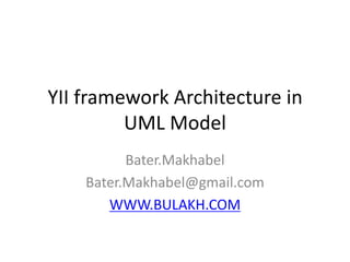 YII framework Architecture in UML Model Bater.Makhabel Bater.Makhabel@gmail.com WWW.BULAKH.COM 
