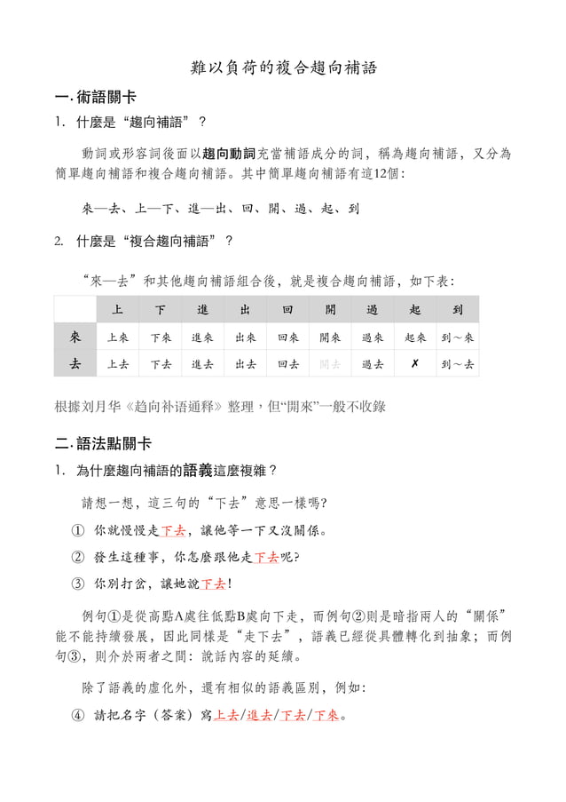 趨向補語難點與概覽by 陳怡靜