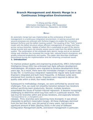 Integrate Merge White Paper: Branch Management and Atomic Merge in a Continuous ...