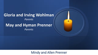 Mindy and Allen Prenner
Gloria and Irving Wohlman
Parents
May and Hyman Prenner
Parents
 