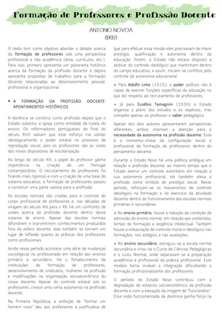 RESUMO - Formação de Professores e Profissão Docente - António Nóvoa | PDF
