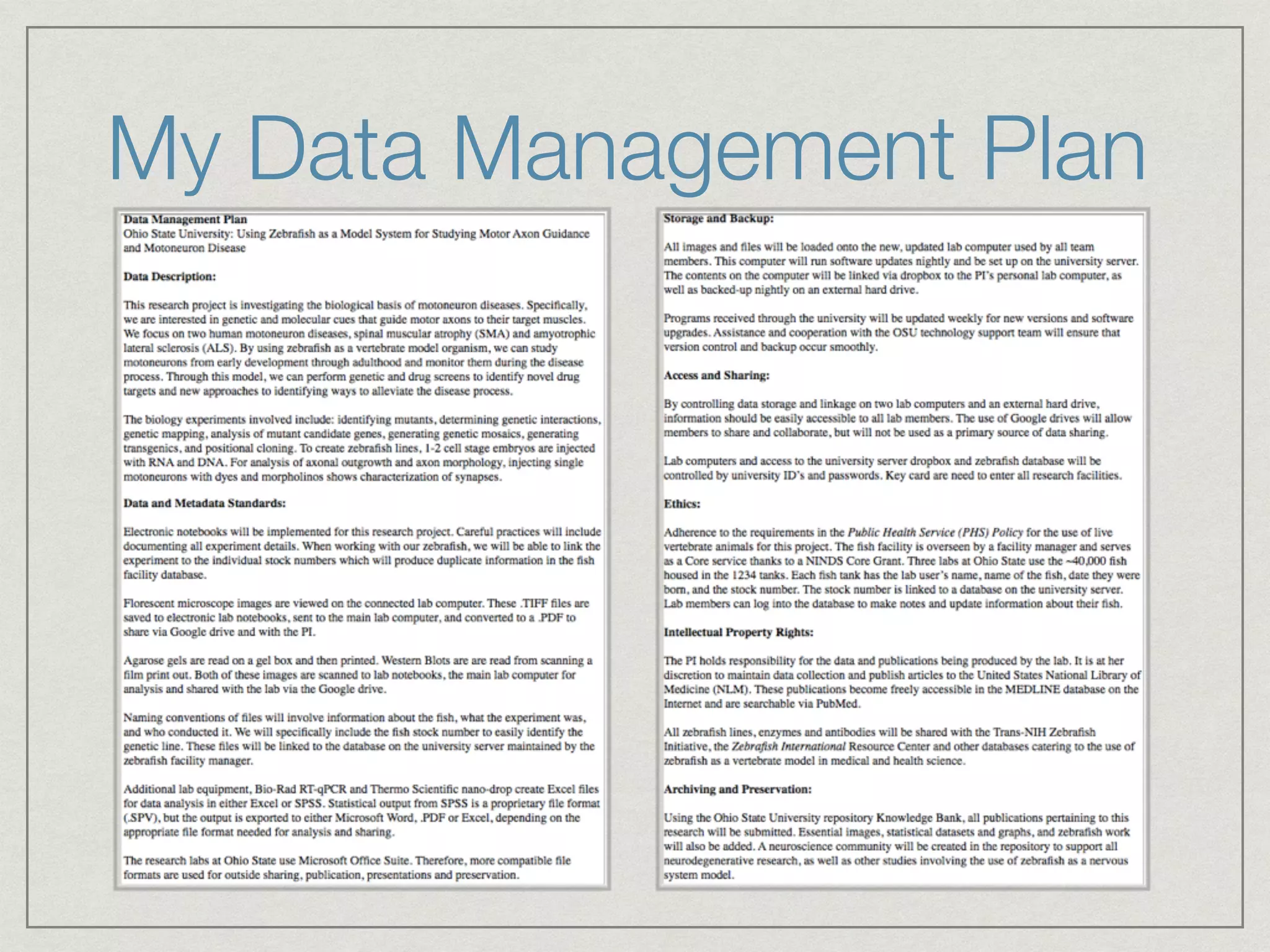 My Data Management Plan
 