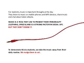 For students, music is important throughout the day.
They listen to music on mobile phones and MP3 devices, share music
an...