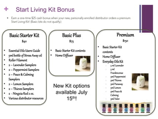 + Start Living Kit Bonus
BasicStarter Kit
$40
• EssentialOils UsersGuide
• 5mlbottle of Stress Awayoil
• RollerFilament
• ...
