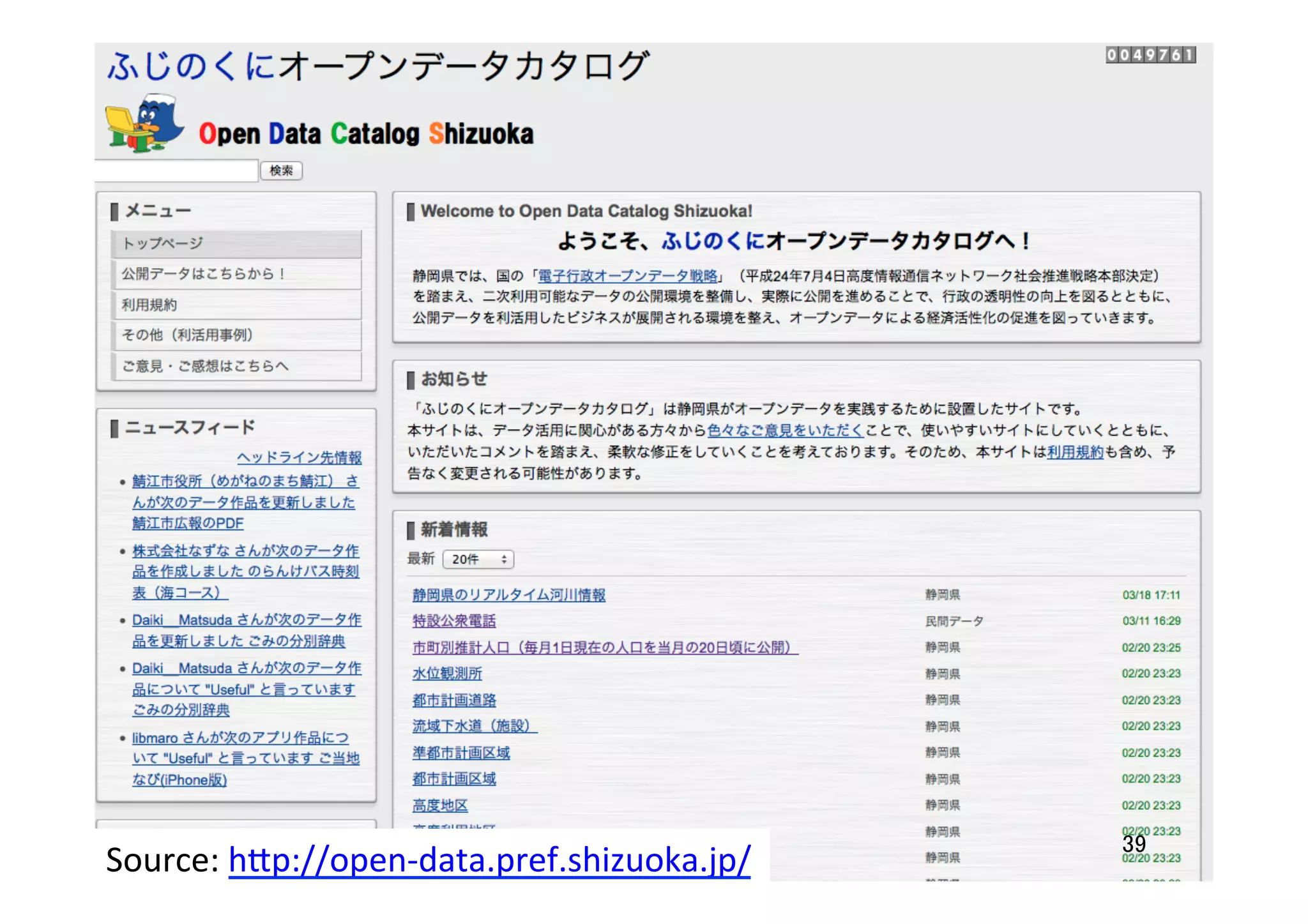 39	
Source:	
  h7p://open-­‐data.pref.shizuoka.jp/	
  	
 
