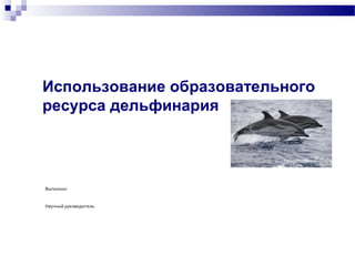 Использование образовательного
ресурса дельфинария
Выполнил:
Научный руководитель:
 