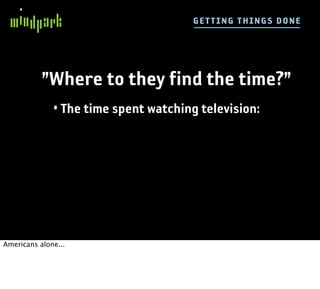 G E TT I NG TH IN GS DO NE




           ”Where to they find the time?”
              • The time spent watching television:




Americans alone...
 