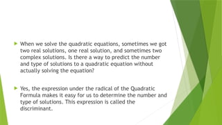 Two Real Solutions Examples 9th grade quadratic equations.pptx review | PPTX