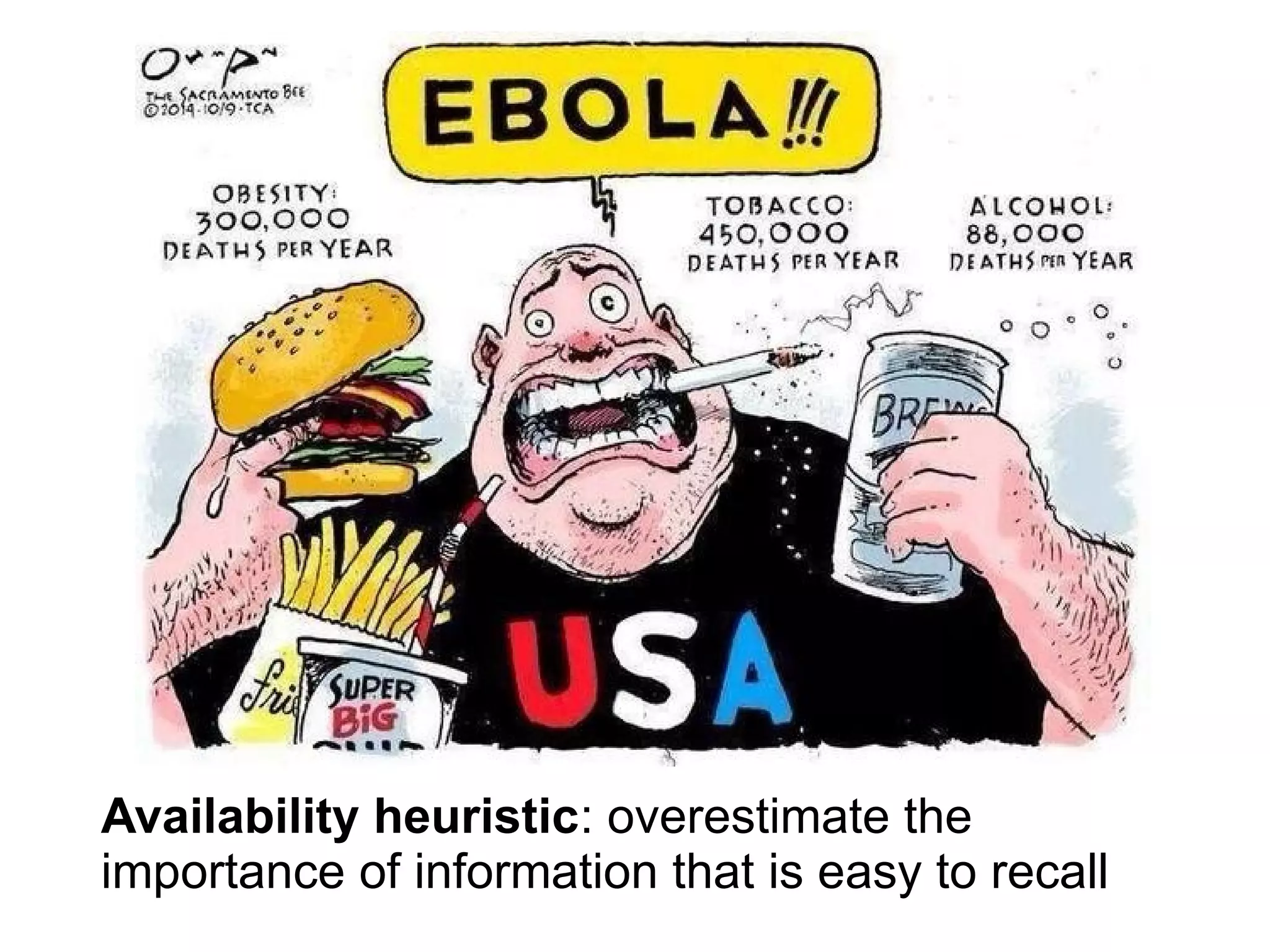 Availability heuristic: overestimate the
importance of information that is easy to recall
 
