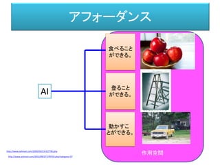 対世界
効果器 受容器（刺激→興奮（記号））
客体
活動神経網
知覚神経網
前野佳彦訳・ユクスキュル「動物の環境と内的世界」 （みすず書房）
知覚世界活動世界
知覚微表担体
対象化された機構
活動担体
内的世界
興奮（記号）
興奮興奮
運動形態
＝特定の筋肉を動かす
中枢神経網
対世界
自然が動物を強いて自己に適応させるのではない。
まったくその反対に、動物自身が、彼固有のものである自然そのもの
を（「環境」を）自分の固有の欲求にしたがって形成するのである。
(P.256)
ユクスキュル「動物の環境と内的世界」(原著：1921, 前野佳彦訳:2012)
環世界
 