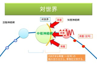 環世界のイメージ
環世界＝「かたつむりの殻」のように、生物それぞれが持ちつつ、
それが世界であり、それ以外の世界へ逸脱できない世界。
 